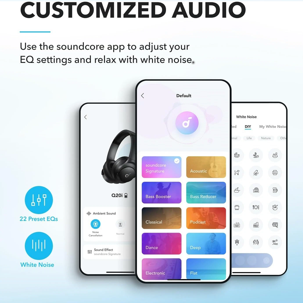 Anker Soundcore Q20i Wireless Over-Ear Headphones – Hybrid Active Noise Cancelling, Deep Bass, 40H Playtime, App Control (Refurbished)